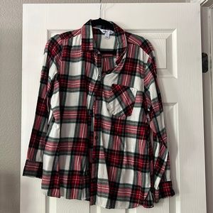Red green and cream Christmas plaid flannel shirt